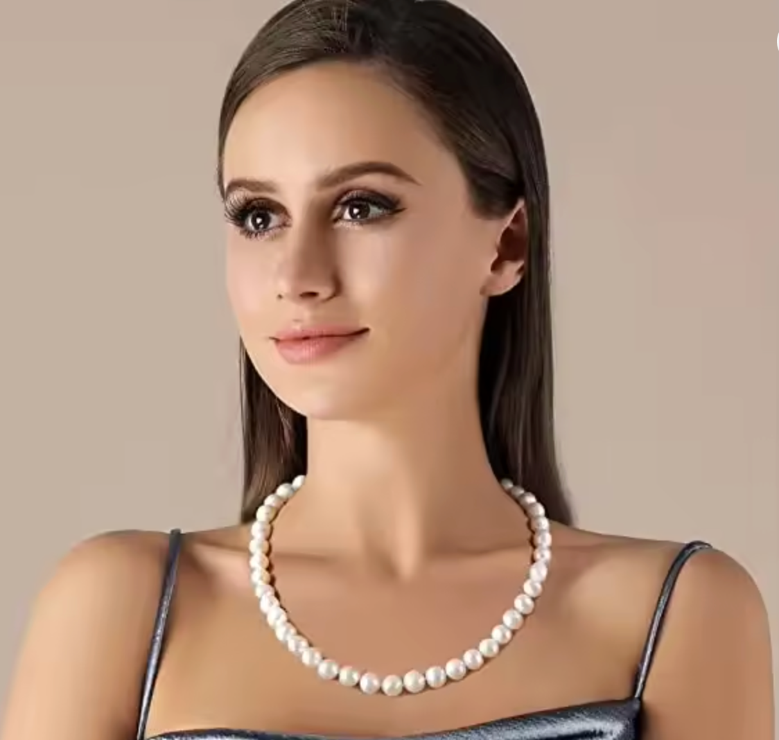 White Freshwater Cultured Baroque Pearl Necklace for Women