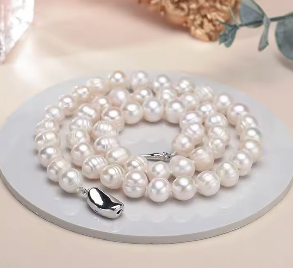 White Freshwater Cultured Baroque Pearl Necklace for Women
