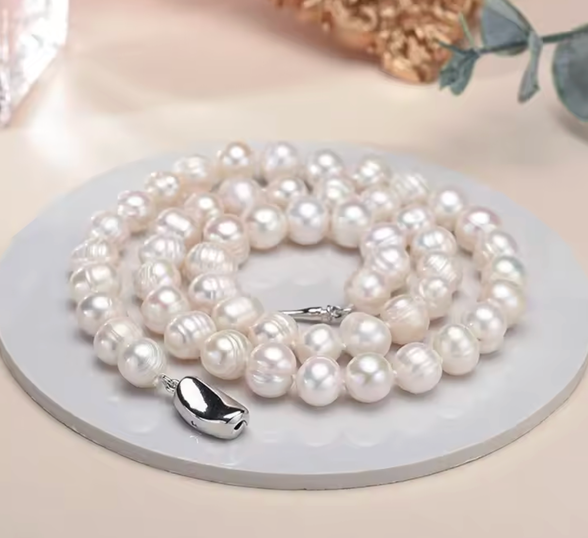 White Freshwater Cultured Baroque Pearl Necklace for Women