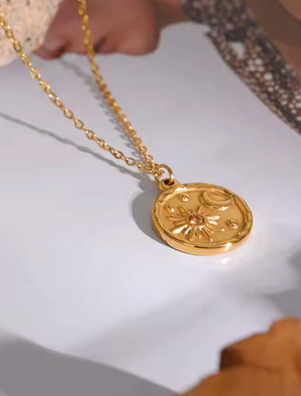 Celestial Moon Sun Round Pendant Necklace