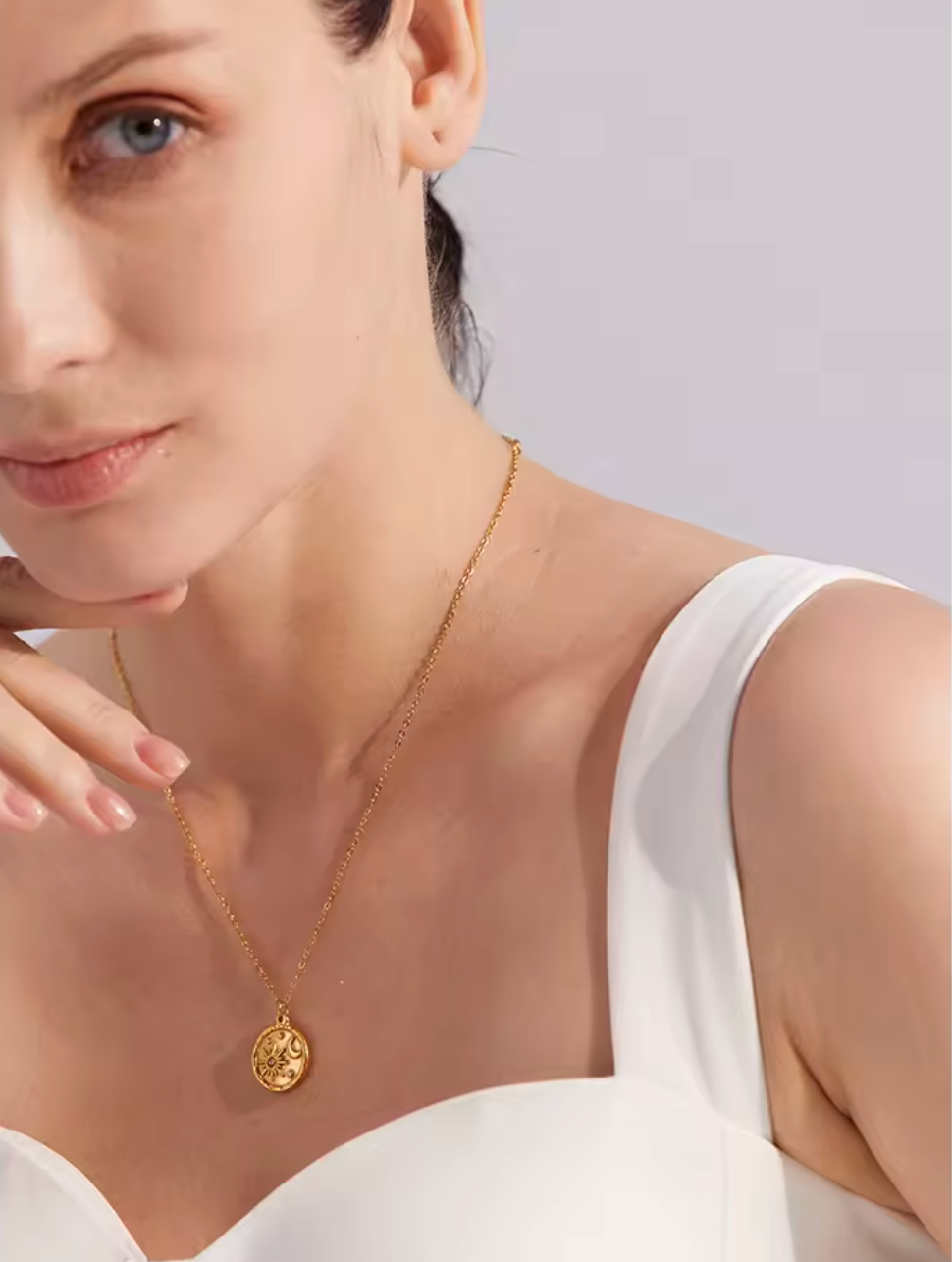 Celestial Moon Sun Round Pendant Necklace