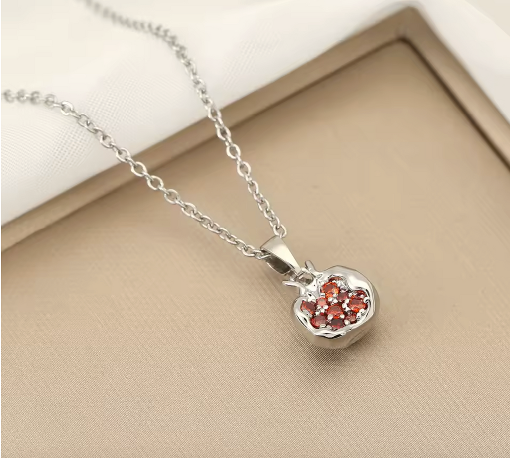 Stainless Steel Red Pomegranate Pendant Necklace