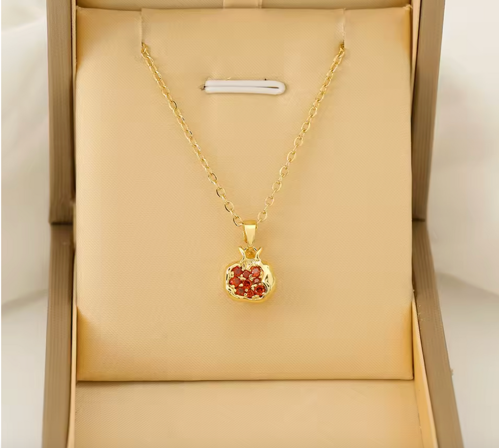 Stainless Steel Red Pomegranate Pendant Necklace