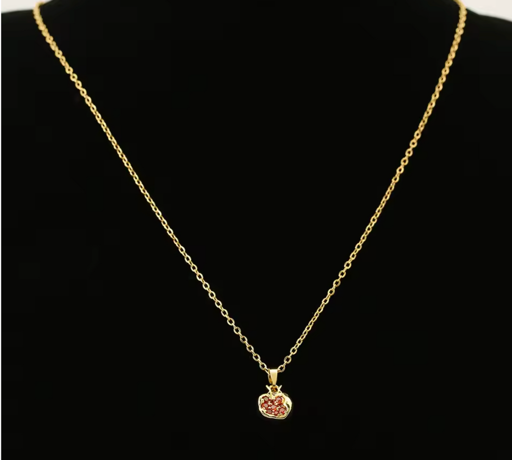 Stainless Steel Red Pomegranate Pendant Necklace