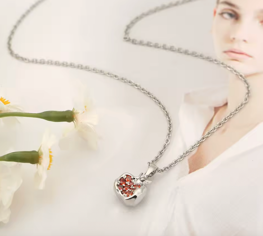 Stainless Steel Red Pomegranate Pendant Necklace