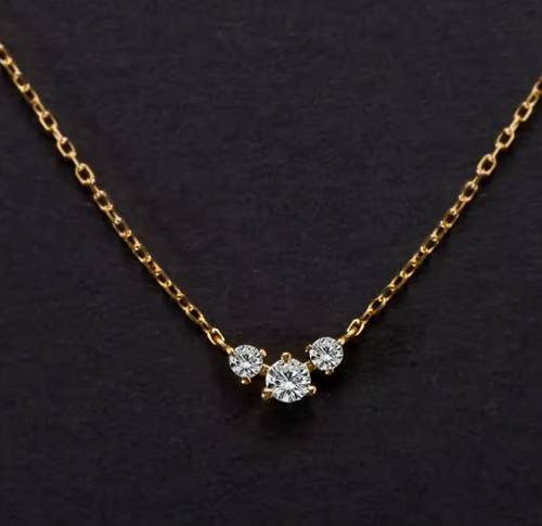 18K Gold Three 5A Zircon Pendant Necklace for Women