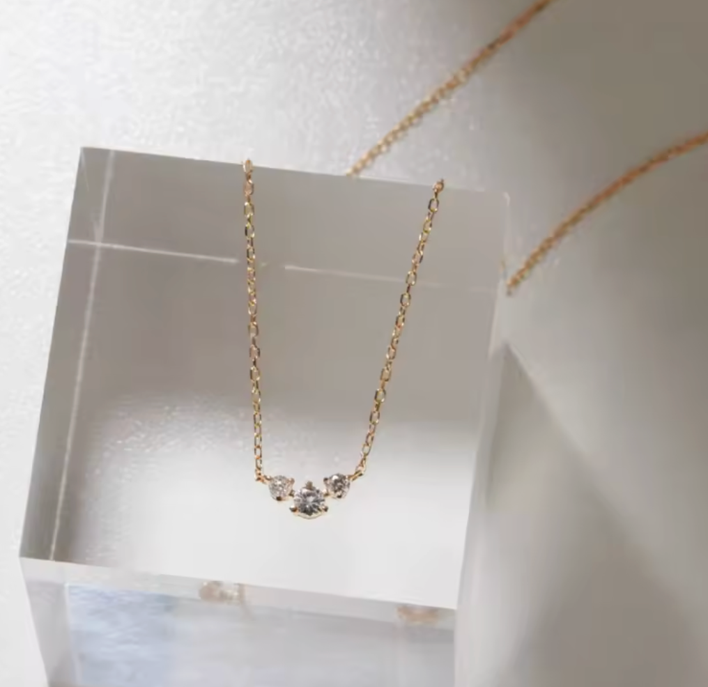 18K Gold Three 5A Zircon Pendant Necklace for Women