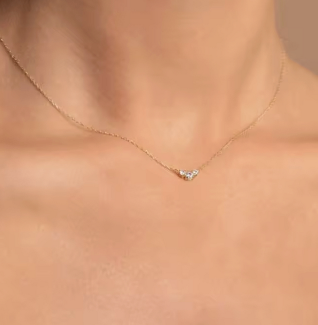18K Gold Three 5A Zircon Pendant Necklace for Women