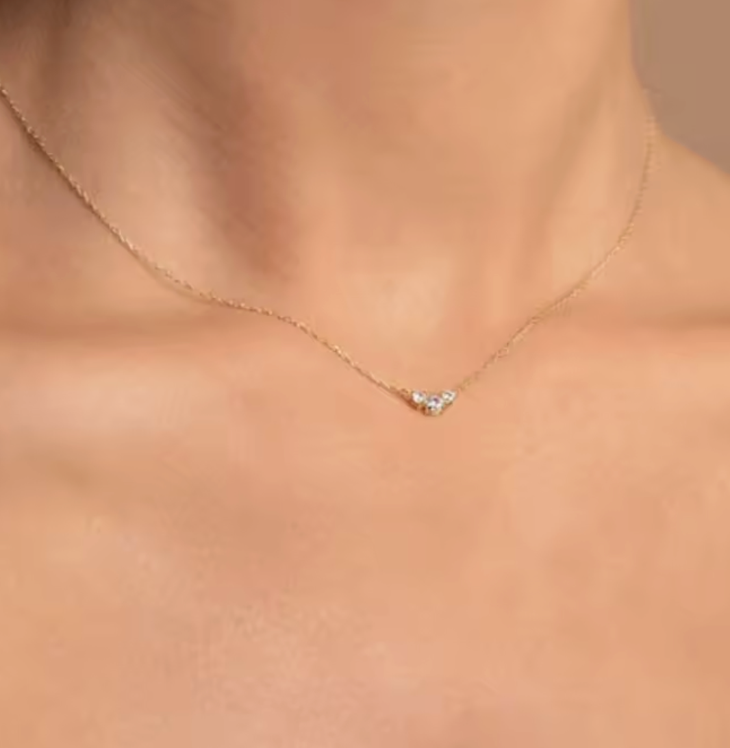 18K Gold Three 5A Zircon Pendant Necklace for Women