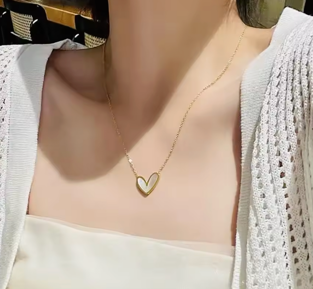 Stainless Steel Shell Love Heart Pendant Necklace for Women & Girls