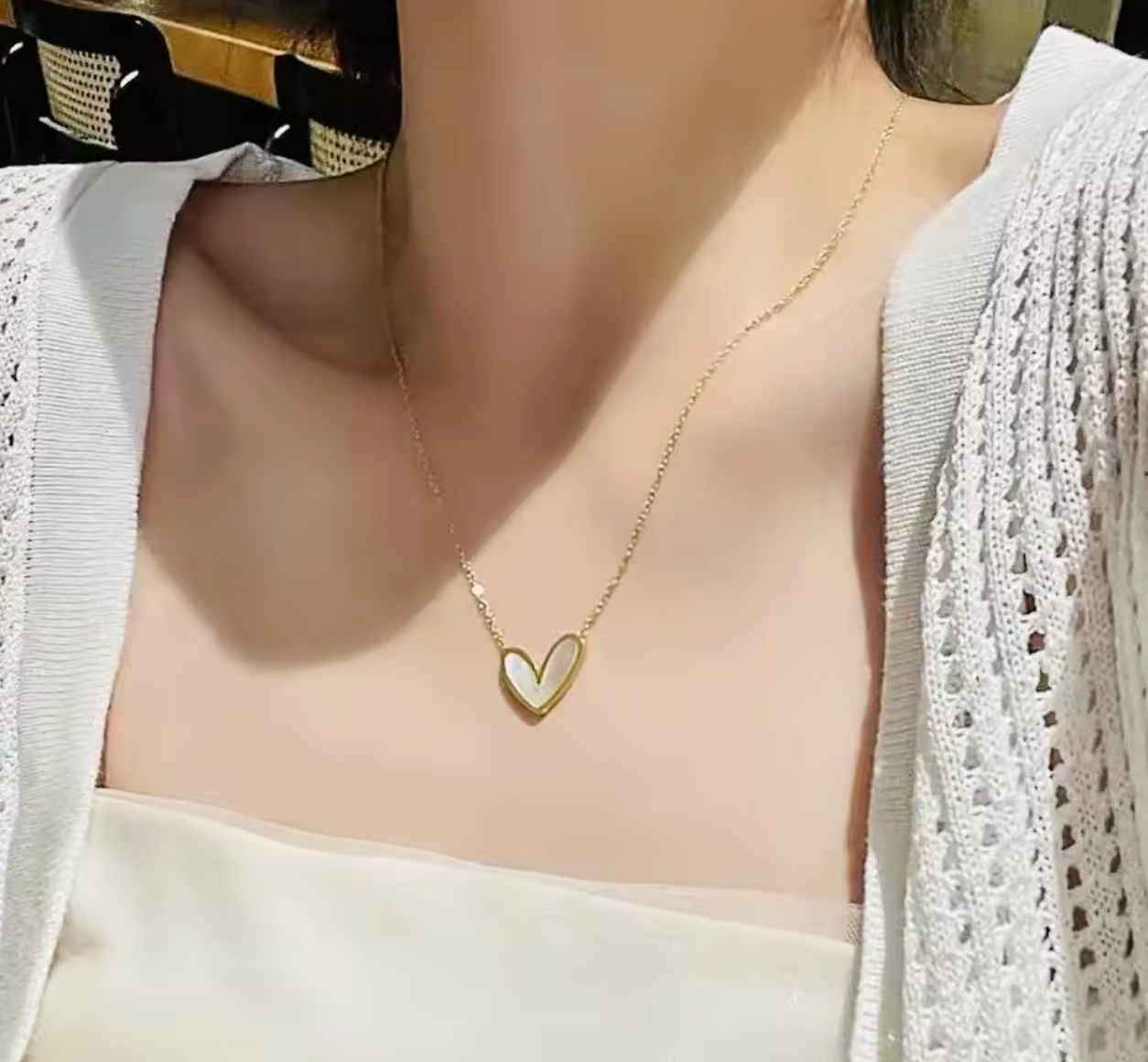 Stainless Steel Shell Love Heart Pendant Necklace for Women & Girls