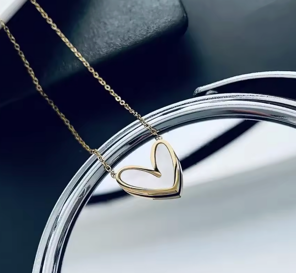 Stainless Steel Shell Love Heart Pendant Necklace for Women & Girls